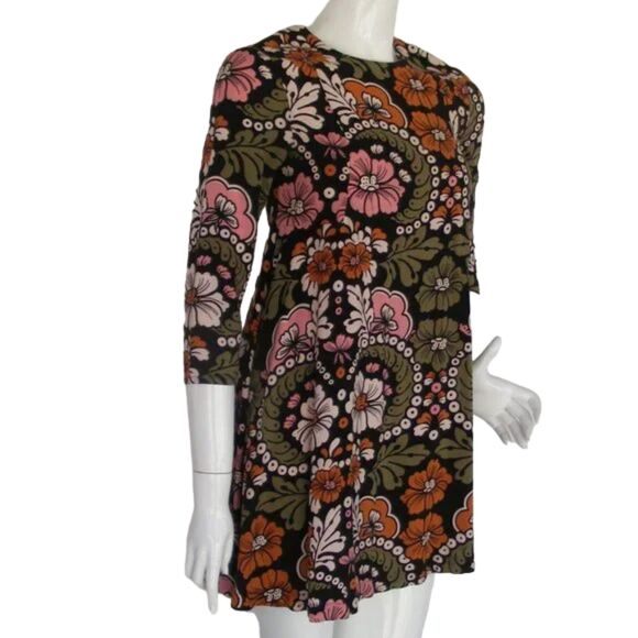 H&M Mini Dress, 4, Retro Multicolor Floral, 3/4 sleeves, Keyhole back, Short - Picture 2 of 11